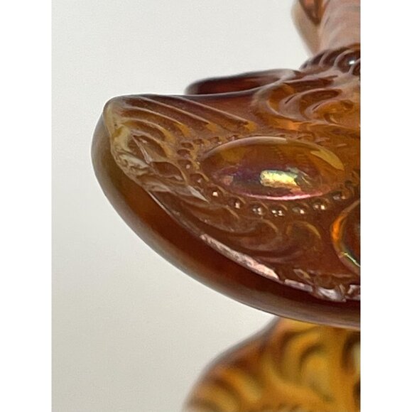 VTG IMPERIAL GLASS 7" Dark Marigold Carnival Glass Ornate Footed CANDY BOWL Read - Picture 5 of 7